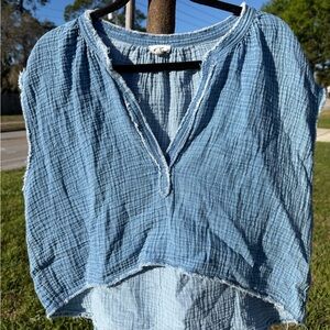 Aerie Light Blue Gauze V-Neck Womens Top high lo